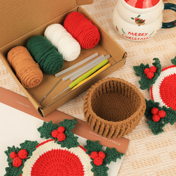 Set za izradu čestitnih podmetača za voće s uputom, DIY ručno pleteni materijalni paket, kutija od 30 komada, ukupna težina 250 g, marka WU, mogućnost prilagodbe