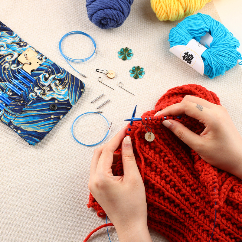 Комплект кръгли плетачни игли с разглобяеми пръстени – метални, марка Looen/luanen