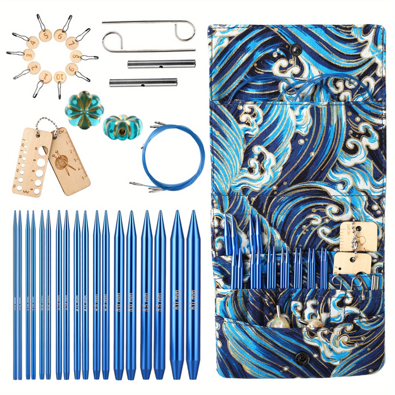 Комплект кръгли плетачни игли с разглобяеми пръстени – метални, марка Looen/luanen