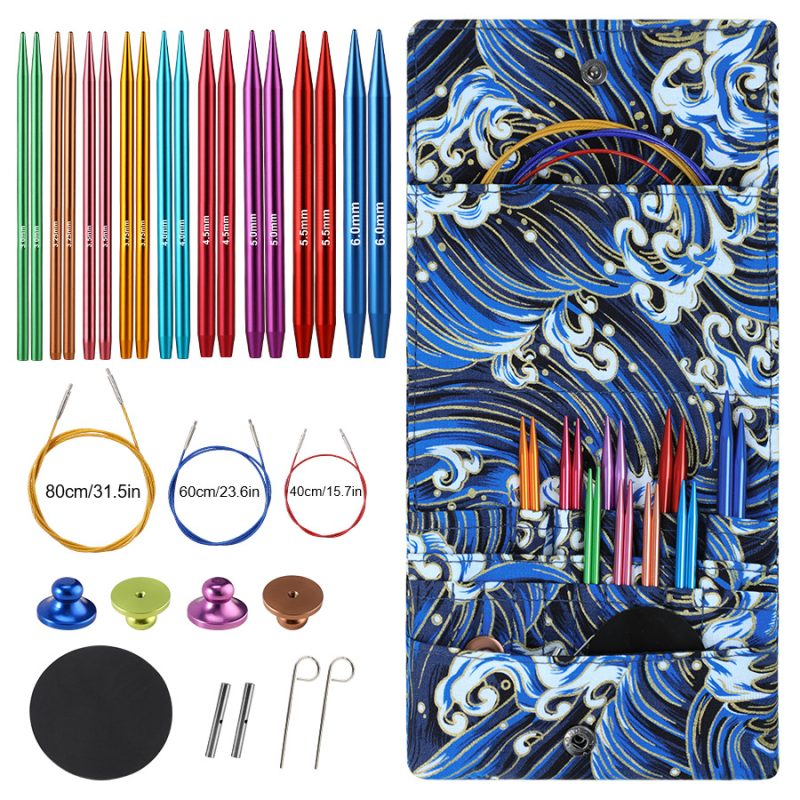 Комплект кръгли плетачни игли с разглобяеми пръстени – метални, марка Looen/luanen