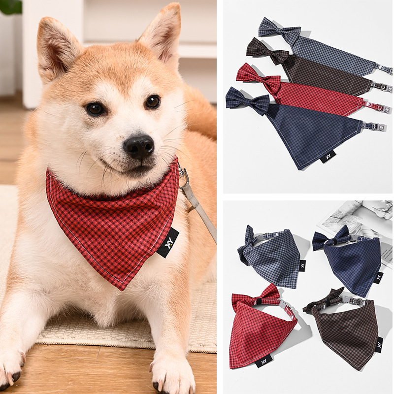 Háziállatoknak szánt háromszög kendő – pamut, kockás minta, twill szövés, nyomtatott felület