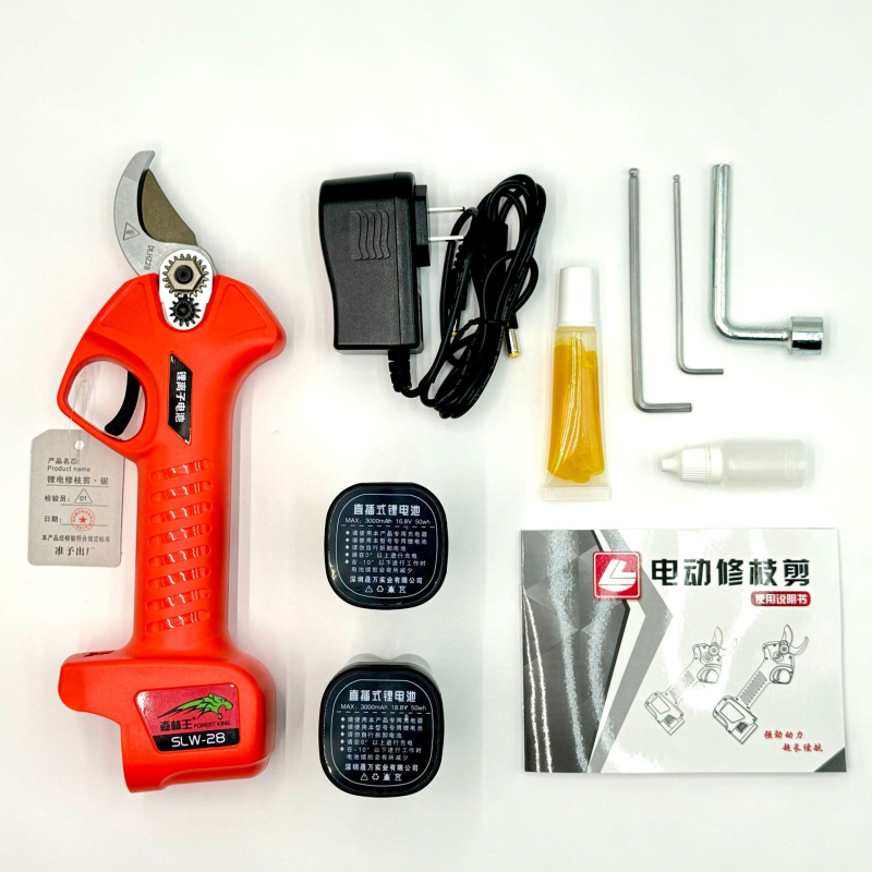 Forest King електрически ножици за резитба, 28 mm капацитет на рязане, презареждащи се, удължена дръжка, за плодови дървета