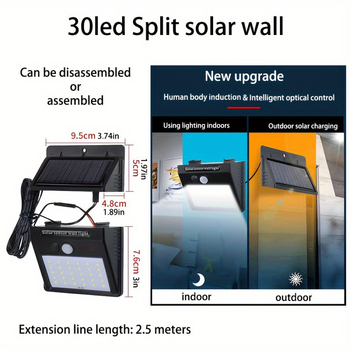 Solarna zidna svjetiljka za vanjski dvorište sa 64LED, daljinskim upravljanjem, automatsko uključivanje u sumrak, IP55