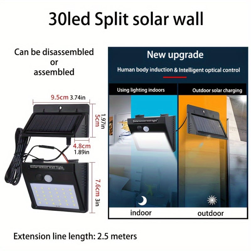 Solarna zidna svjetiljka za vanjski dvorište sa 64LED, daljinskim upravljanjem, automatsko uključivanje u sumrak, IP55