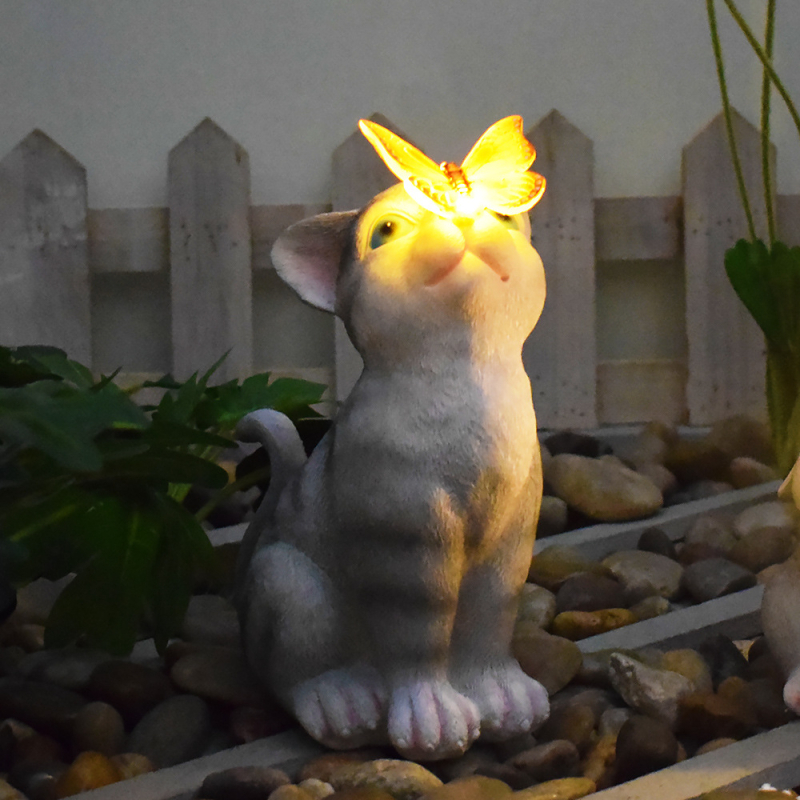 Solarna vrtna lampa u obliku mačke i zeca – guma, IP55, 0,12 W izvor svjetla, 6-12 sati rada