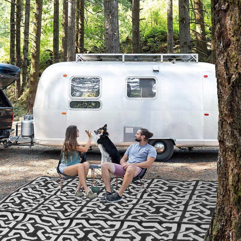 PP piknik podloga, crno-siva, 270×360 cm (9×12 ft), tkanina za vanjsku upotrebu, vodootporna, sklopiva za dvorište