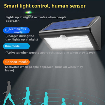 Solárne vonkajšie svetlo na záhradu s pohybovým senzorom, IP66 vodotesné, 5000 lm, 6000K, LED stenové svetlo 100-300W