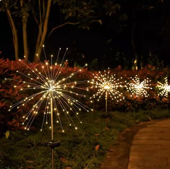 Solarna vanjska rasvjeta za travnjak s dizajnom Dandelion lamp i vatromet, bakreno kućište, IP65 vodootporno, 0,03 W snaga, model Fireworks lights, neprekidno svjetlo 16-24h