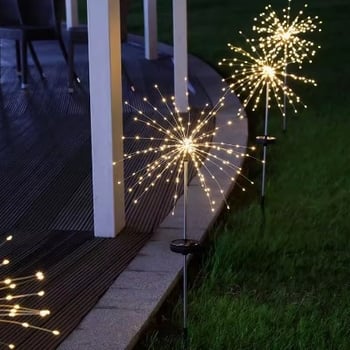Solarna vanjska rasvjeta za travnjak s dizajnom Dandelion lamp i vatromet, bakreno kućište, IP65 vodootporno, 0,03 W snaga, model Fireworks lights, neprekidno svjetlo 16-24h