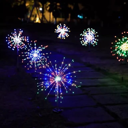 Solarna vanjska rasvjeta za travnjak s dizajnom Dandelion lamp i vatromet, bakreno kućište, IP65 vodootporno, 0,03 W snaga, model Fireworks lights, neprekidno svjetlo 16-24h