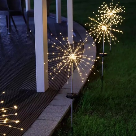 Solarna vanjska rasvjeta za travnjak s dizajnom Dandelion lamp i vatromet, bakreno kućište, IP65 vodootporno, 0,03 W snaga, model Fireworks lights, neprekidno svjetlo 16-24h