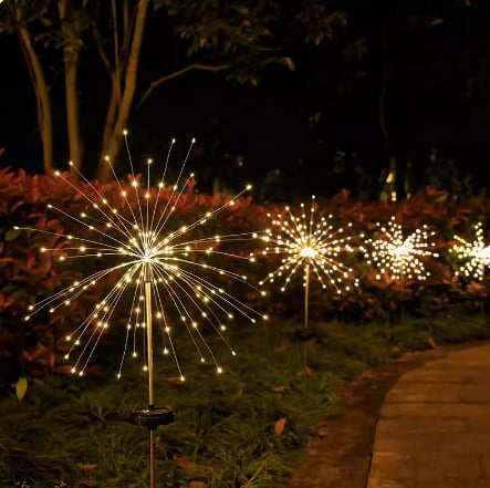 Solarna vanjska rasvjeta za travnjak s dizajnom Dandelion lamp i vatromet, bakreno kućište, IP65 vodootporno, 0,03 W snaga, model Fireworks lights, neprekidno svjetlo 16-24h