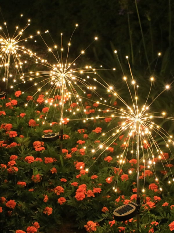 Solarna vanjska rasvjeta za travnjak s dizajnom Dandelion lamp i vatromet, bakreno kućište, IP65 vodootporno, 0,03 W snaga, model Fireworks lights, neprekidno svjetlo 16-24h