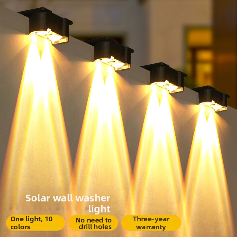 Solárne vonkajšie nástenné svetlo — nástenný washer projektor, IP65, 4000–6000K, ≤36V, kontinuálne osvetlenie 6–12 hodín, postmoderný štýl