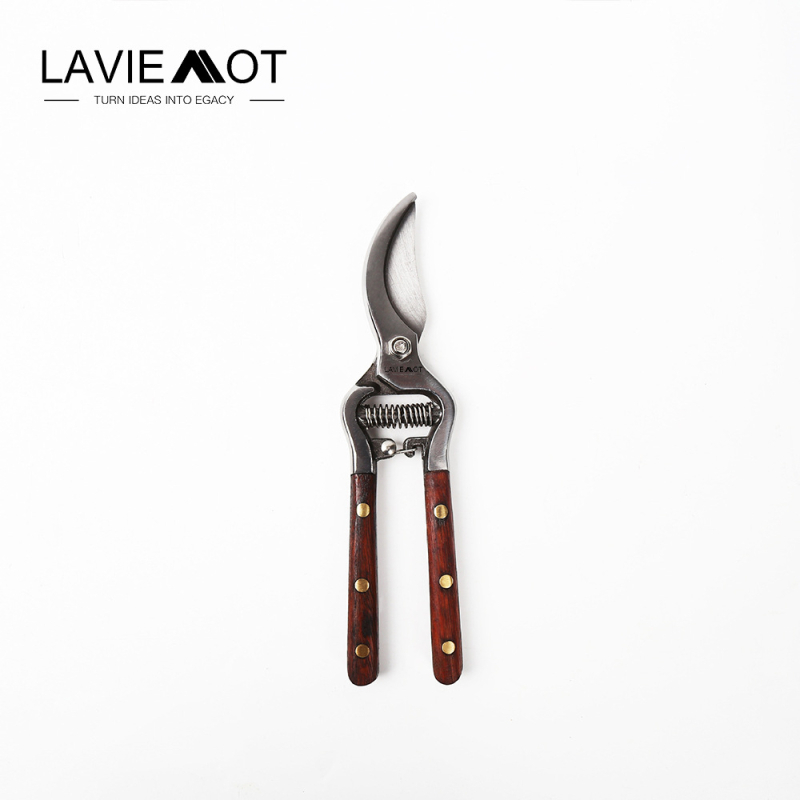 Ágvágó olló mahagóni nyéllel, ágak és virágok metszéséhez, háztartási kertészkedéshez