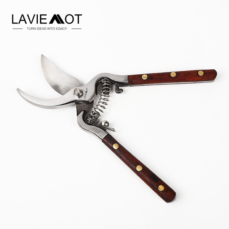 Ágvágó olló mahagóni nyéllel, ágak és virágok metszéséhez, háztartási kertészkedéshez
