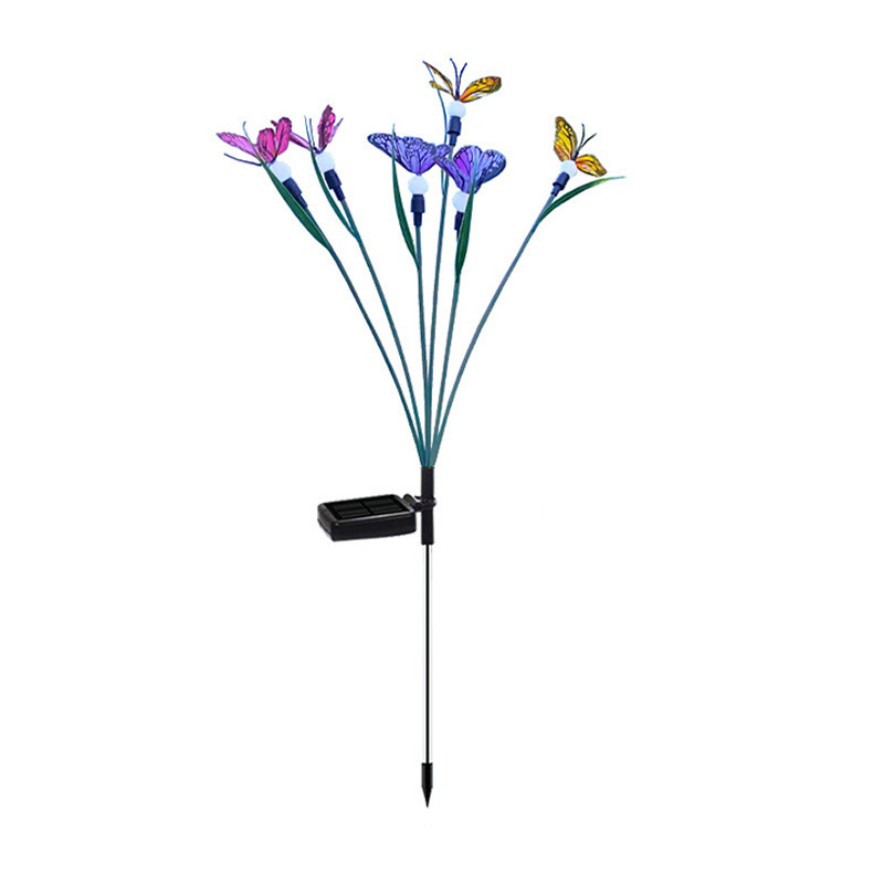 Kültéri napelemes pillangó LED világítás lengő dizájnnal, rozsdamentes acél talp, IP65 vízálló, 0,05 W teljesítmény, 6–12 órás működési idő, ROHS tanúsítvány