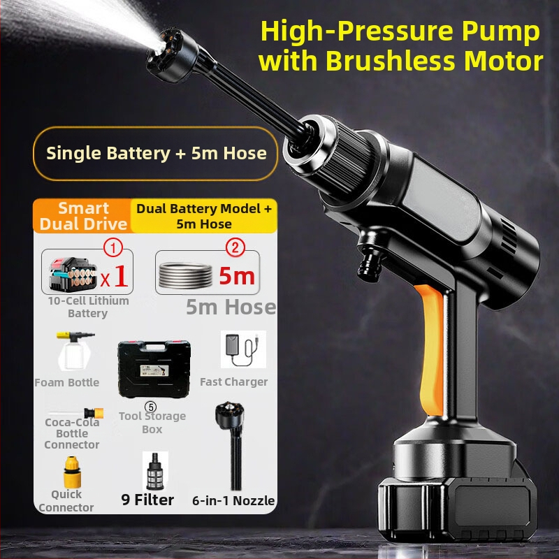Dobíjateľný prenosný vysokotlakový pištoľ na vodu – set na umývanie áut, zavlažovanie na farme a v záhrade