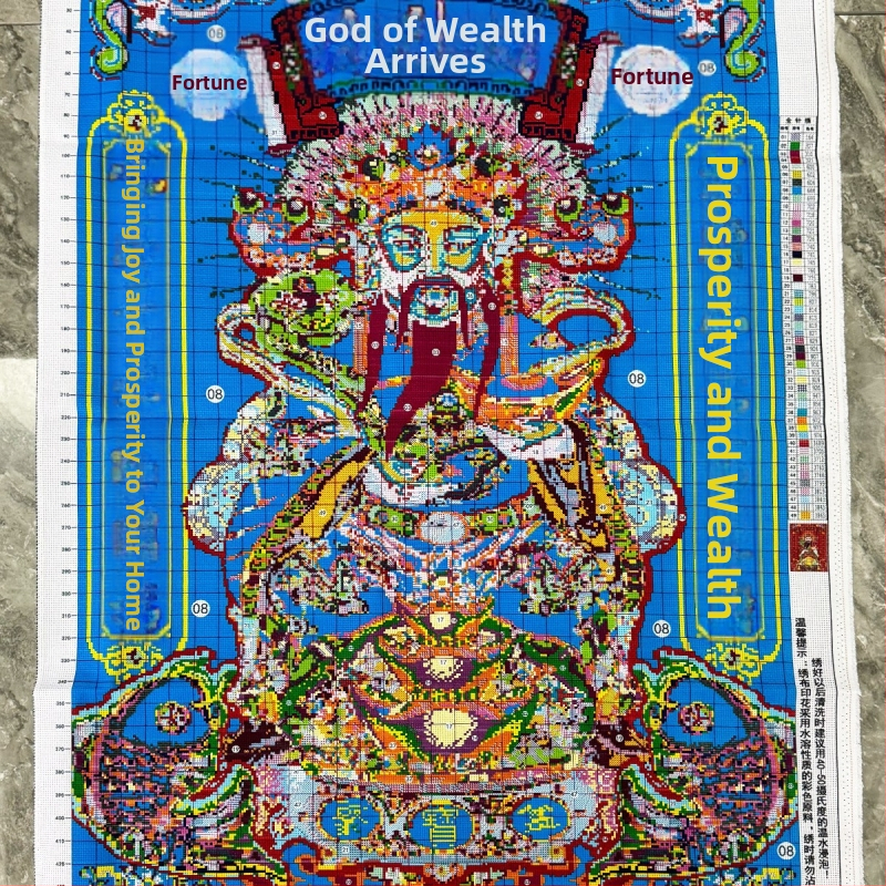 Keresztszemes készlet: Gazdagság Istene – karakterarckép, pamut, textilvarrás, modern minimalista stílus