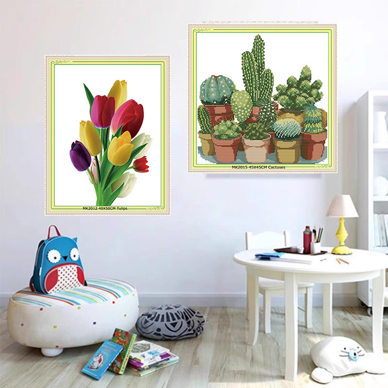 Keresztszemes készlet: virág/fű/levél műanyag vásznon, 11CT, modern minimalista stílus, készlet keresztszemes hímzéshez