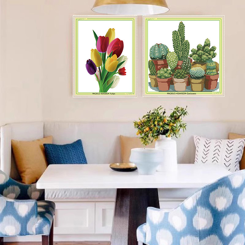 Keresztszemes készlet: virág/fű/levél műanyag vásznon, 11CT, modern minimalista stílus, készlet keresztszemes hímzéshez