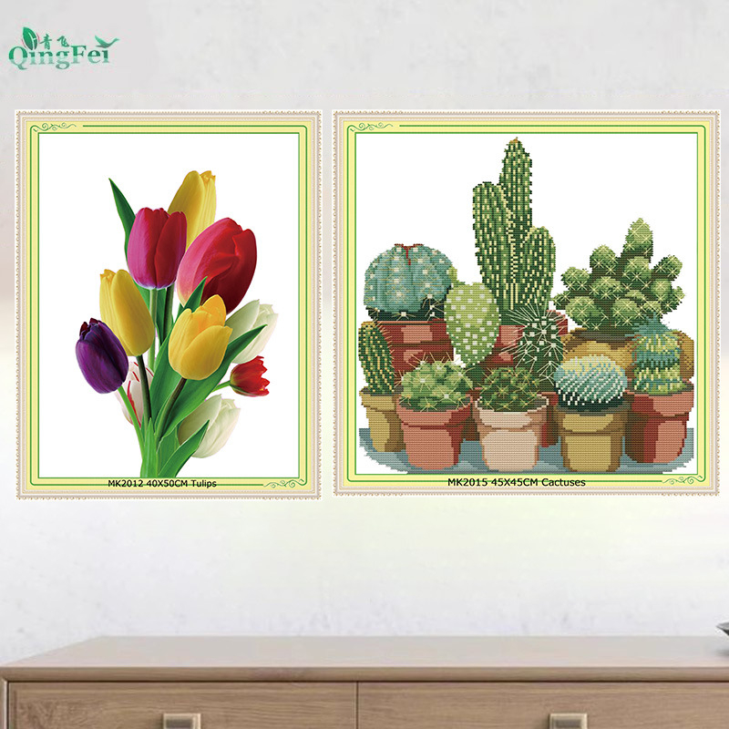 Keresztszemes készlet: virág/fű/levél műanyag vásznon, 11CT, modern minimalista stílus, készlet keresztszemes hímzéshez