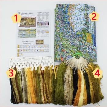 Keresztszemes készlet pamutvászonra, táj, modern stílus