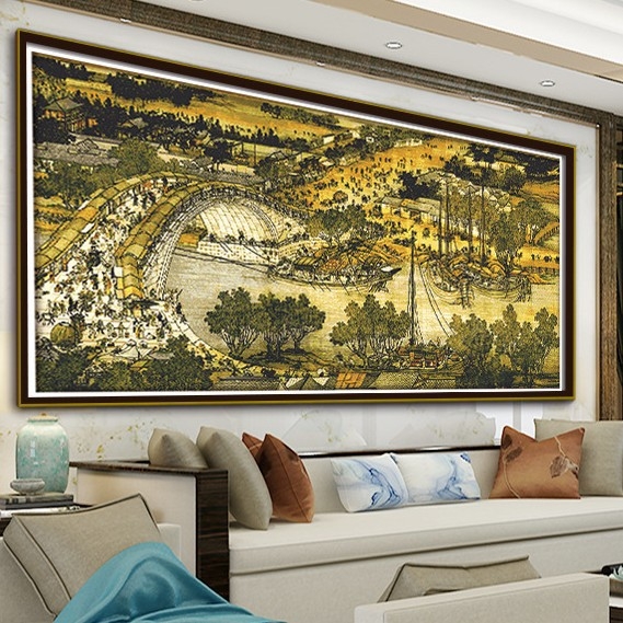 Keresztszemes készlet pamutvászonra, táj, modern stílus