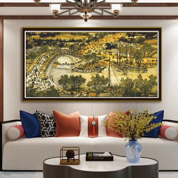 Keresztszemes készlet pamutvászonra, táj, modern stílus