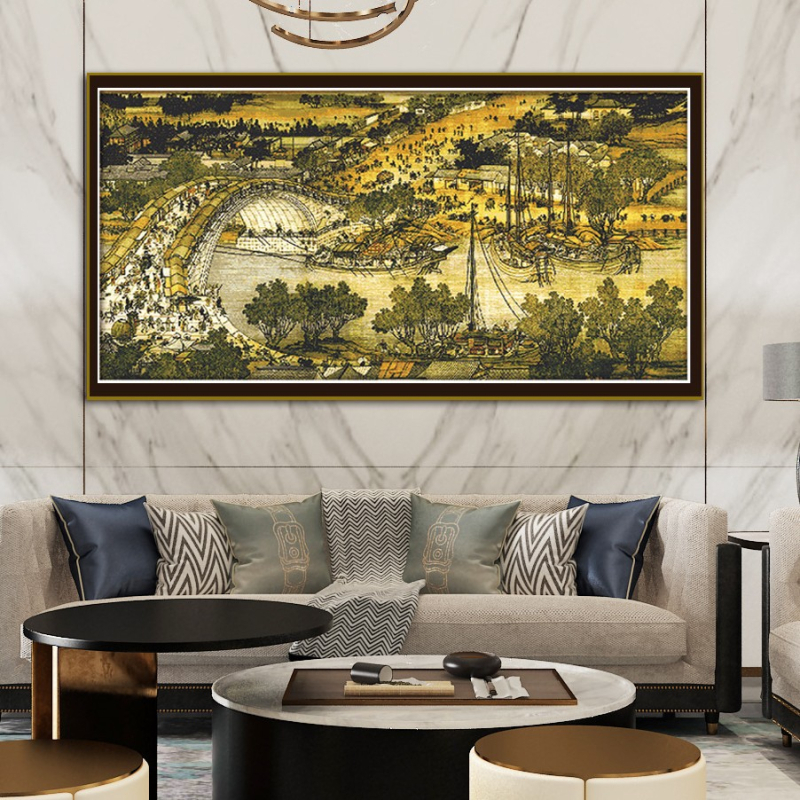 Keresztszemes készlet pamutvászonra, táj, modern stílus