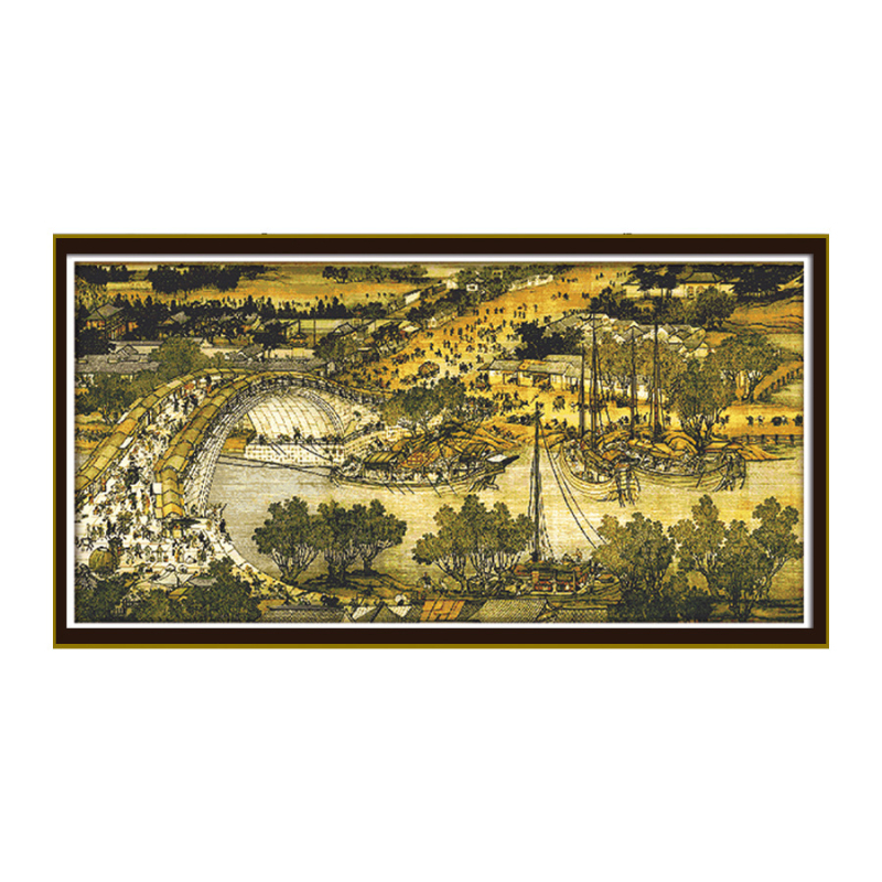 Keresztszemes készlet pamutvászonra, táj, modern stílus