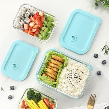 Cutie de prânz din sticlă borosilicată, dreptunghiulară, compatibilă cu cuptorul cu microunde, menține temperatura, 800-1000 ml