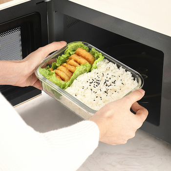 Cutie de prânz din sticlă borosilicată, dreptunghiulară, compatibilă cu cuptorul cu microunde, menține temperatura, 800-1000 ml
