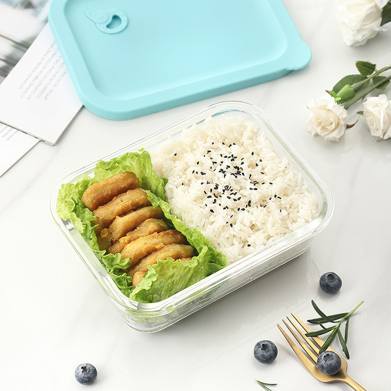 Cutie de prânz din sticlă borosilicată, dreptunghiulară, compatibilă cu cuptorul cu microunde, menține temperatura, 800-1000 ml