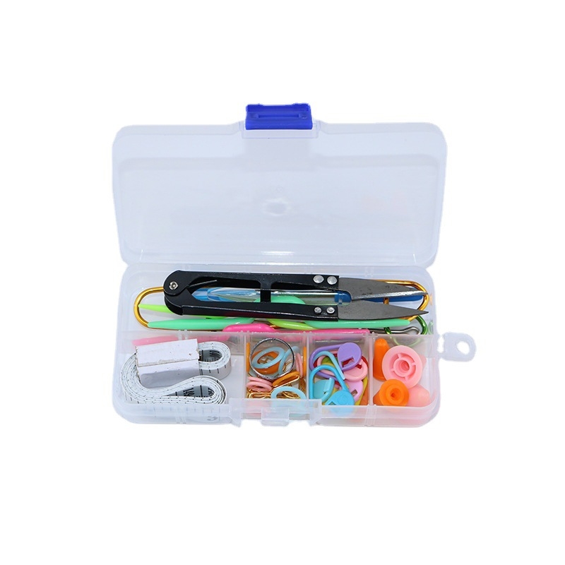 Kötőtűkészlet keresztszemes eszközökkel: mérőszalag, jelölő csat, PP tű és fonal-doboz; 200 db; rajzfilm stílus, új kínai stílus