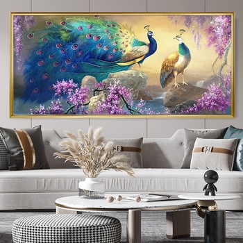 Keresztszemes készlet páva mintával, 9CT pamut vászon, európai stílusú varrás