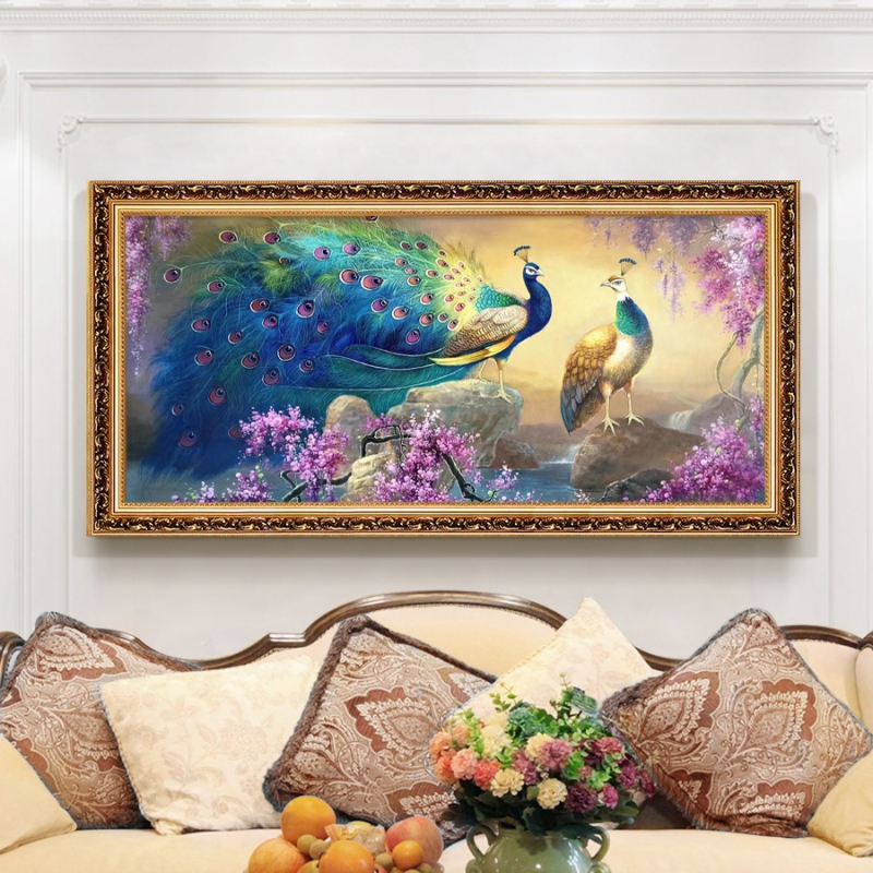 Keresztszemes készlet páva mintával, 9CT pamut vászon, európai stílusú varrás