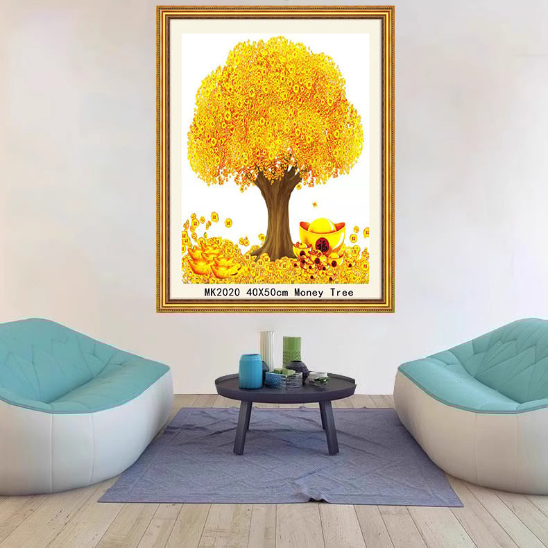 Keresztszemes készlet: Pénzfa motívum, 11CT műanyag vászon, Új kínai stílus