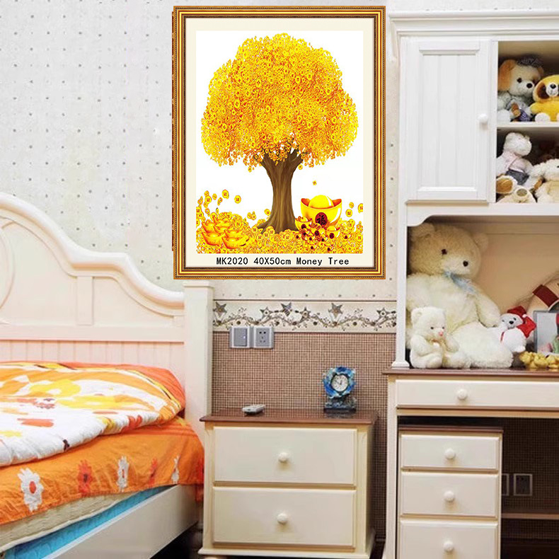 Keresztszemes készlet: Pénzfa motívum, 11CT műanyag vászon, Új kínai stílus