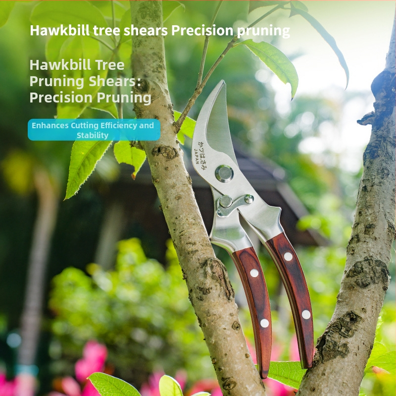 Teljes acélból készült ágvágó olló fa nyéllel, gyümölcsfák metszésére