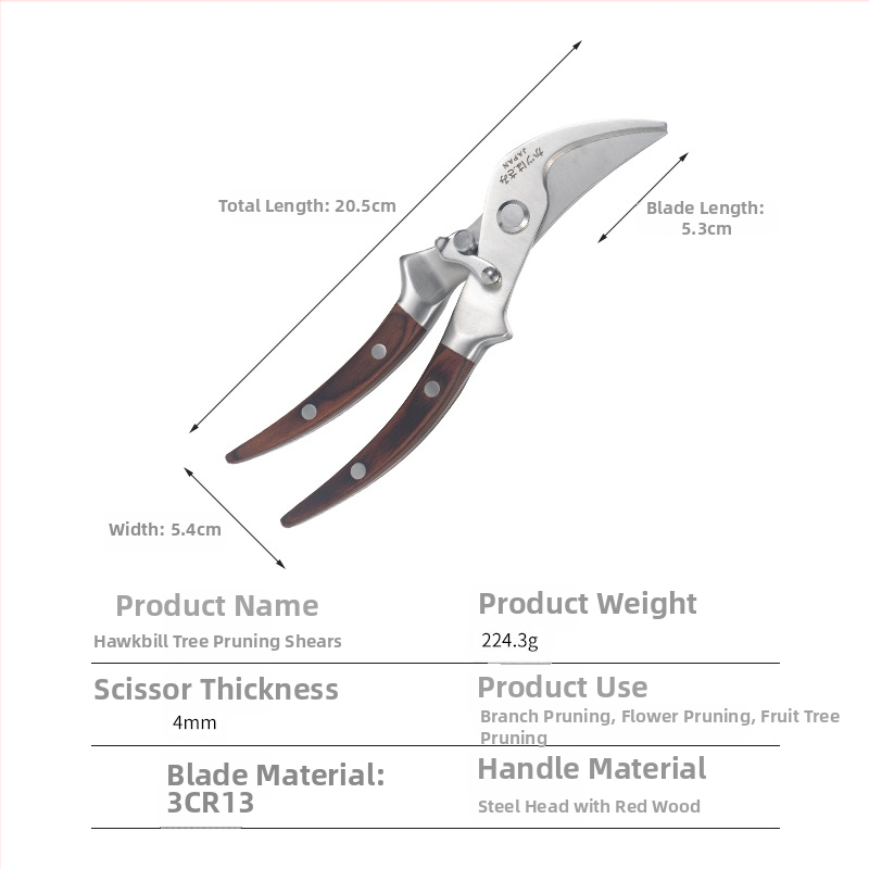Teljes acélból készült ágvágó olló fa nyéllel, gyümölcsfák metszésére