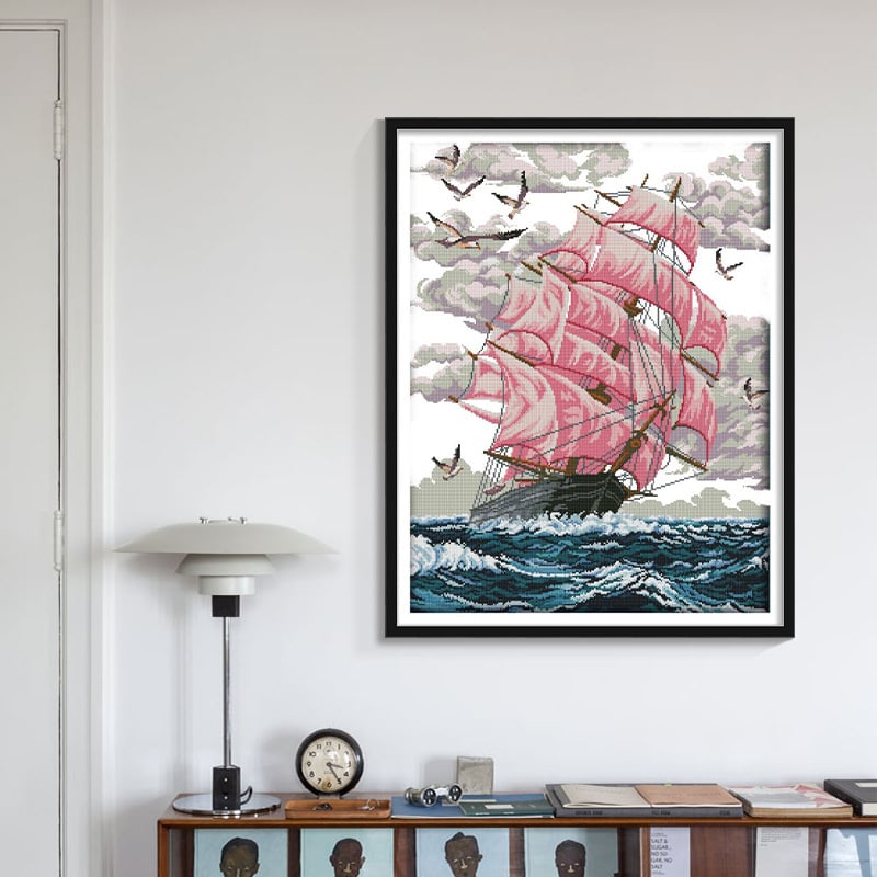 Križni šav krajolika za spavaću sobu i dnevni boravak, mediteranski stil
