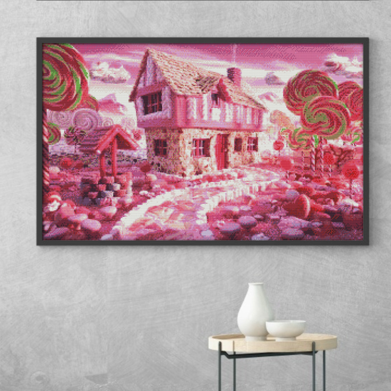 Kit de broderie cu cruce pe pânză 11CT – Căsuță de basm pentru camera copiilor, pentru agățat (Bumbac Eco / Bumbac Pur)