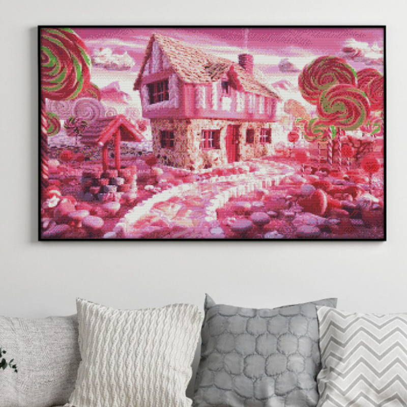 Kit de broderie cu cruce pe pânză 11CT – Căsuță de basm pentru camera copiilor, pentru agățat (Bumbac Eco / Bumbac Pur)