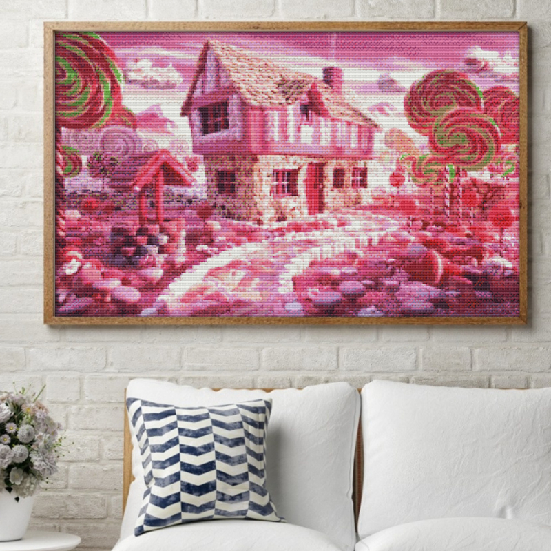 Kit de broderie cu cruce pe pânză 11CT – Căsuță de basm pentru camera copiilor, pentru agățat (Bumbac Eco / Bumbac Pur)