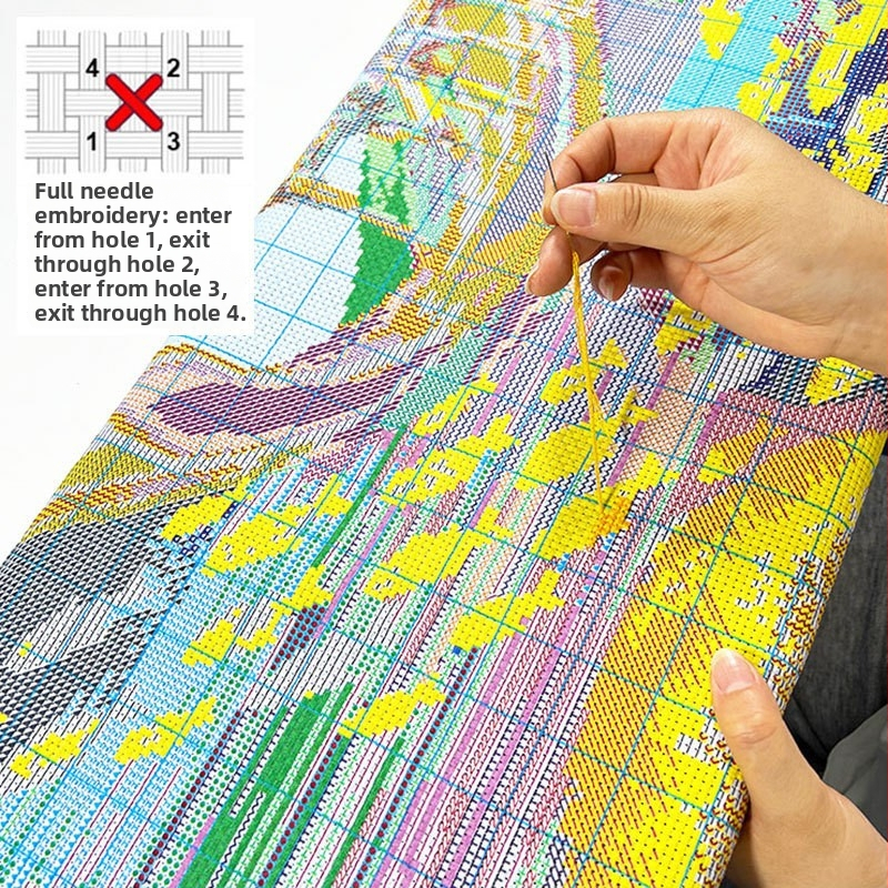 Kit de broderie cu cruce – peisaj, pânză din bumbac 11CT, stil modern minimalist