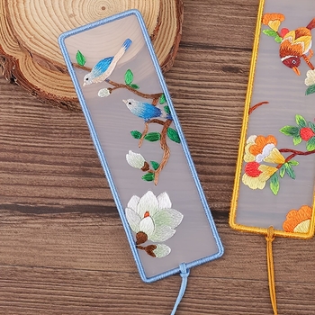 Kit de broderie cu flori și păsări pentru semn de carte — pachet de materiale din țesătură, stil Chinez Nou, pentru studiu