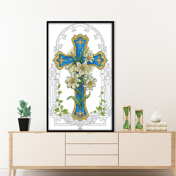 Set de broderie cu cruci pentru artă murală — model cu crin, pânză 11ct, bumbac ecologic, potrivit pentru living și dormitor, stil modern minimalist