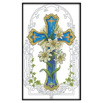 Set de broderie cu cruci pentru artă murală — model cu crin, pânză 11ct, bumbac ecologic, potrivit pentru living și dormitor, stil modern minimalist