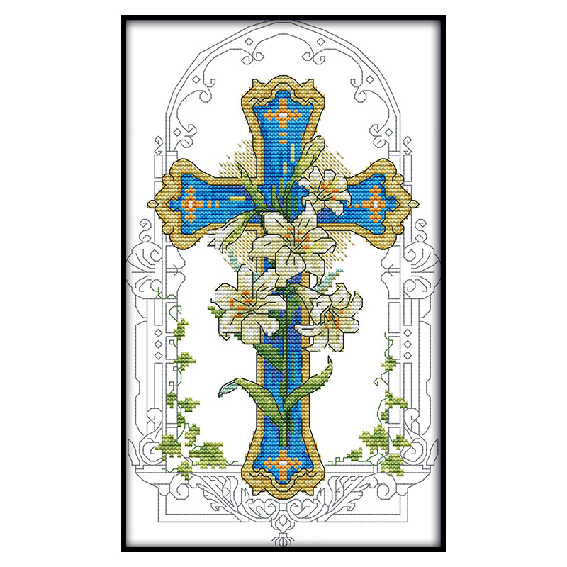 Set de broderie cu cruci pentru artă murală — model cu crin, pânză 11ct, bumbac ecologic, potrivit pentru living și dormitor, stil modern minimalist